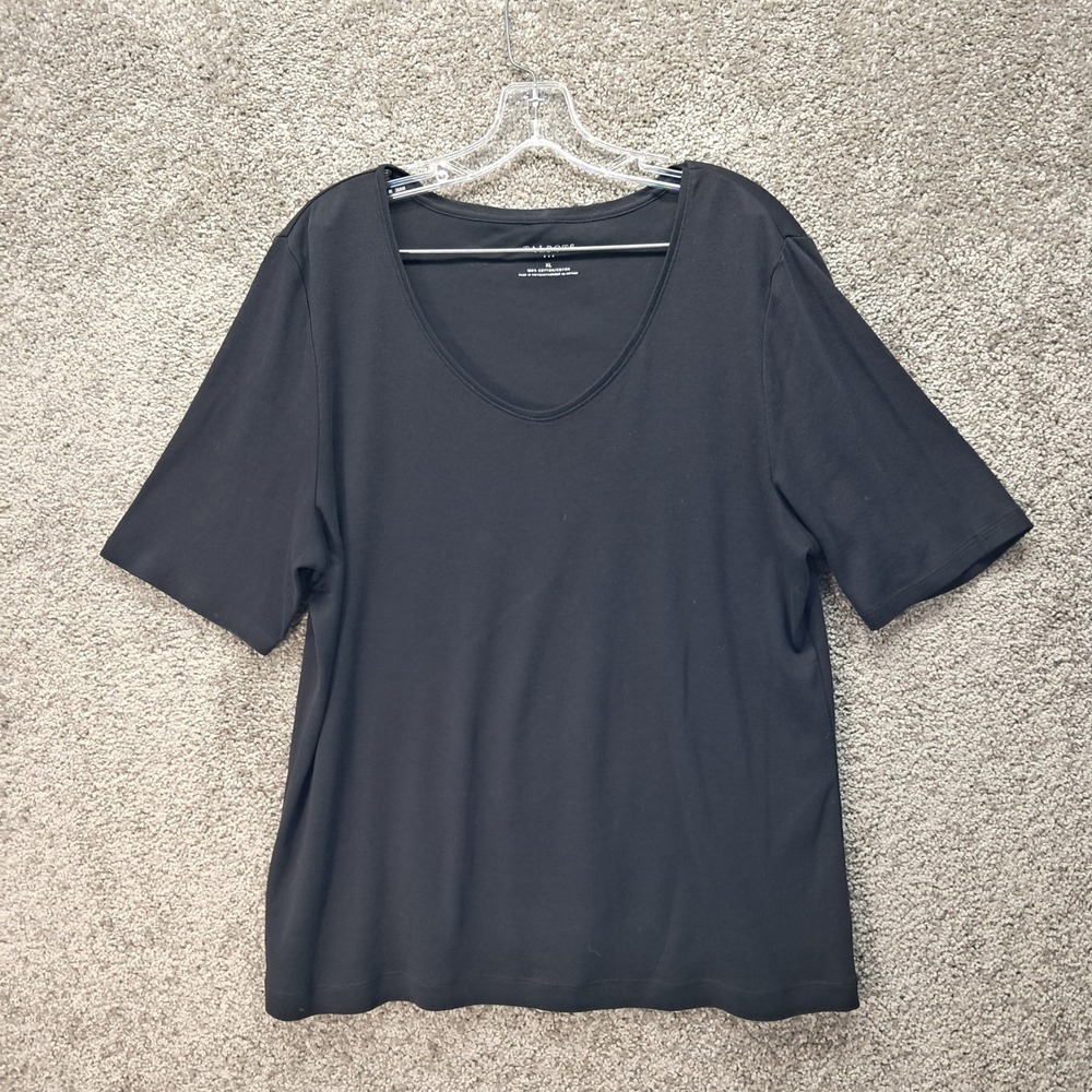Talbots Womens XL Black 100% Cotton V-Neck Short Sleeve T-Shirt Tee 8364